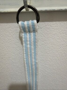 Striped White and Light Blue Fabric Keyring Strap belt